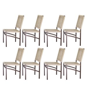 Cadeira Marrom Corda Náutica Bege – Kit 8 – Jantar, Gourmet, Varanda e Living