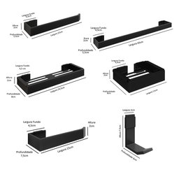 Kit Acessórios Banheiro Completo 6 Peças Inox Lavabo Premium - Preto - Lojas RPM - 8