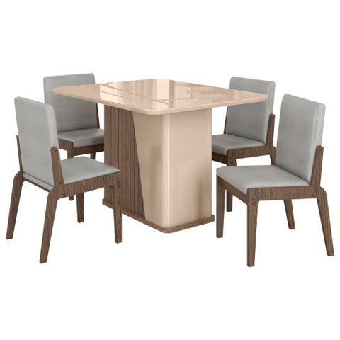Kit Mesa de Jantar Harmonia com 4 Cadeiras Sinfonia em Linho Carvalho/fendi/cinza