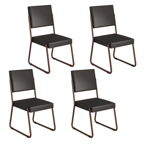 Kit 4 Cadeiras para Sala de Jantar Napoli Preto/Liso/Marrom