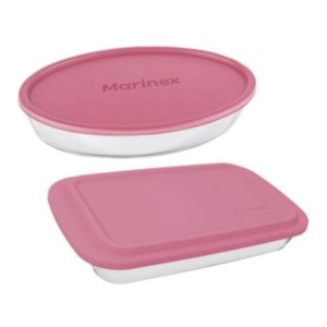 Conjunto Assadeiras De Vidro Marinex Com Tampa Rosa 02 peças