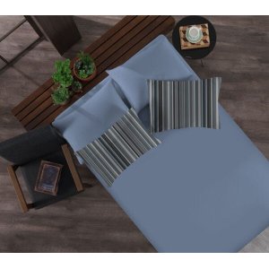 Jogo de Lençol King Doce Vida com 3 Peças - Sidney Black/Azul Jeans