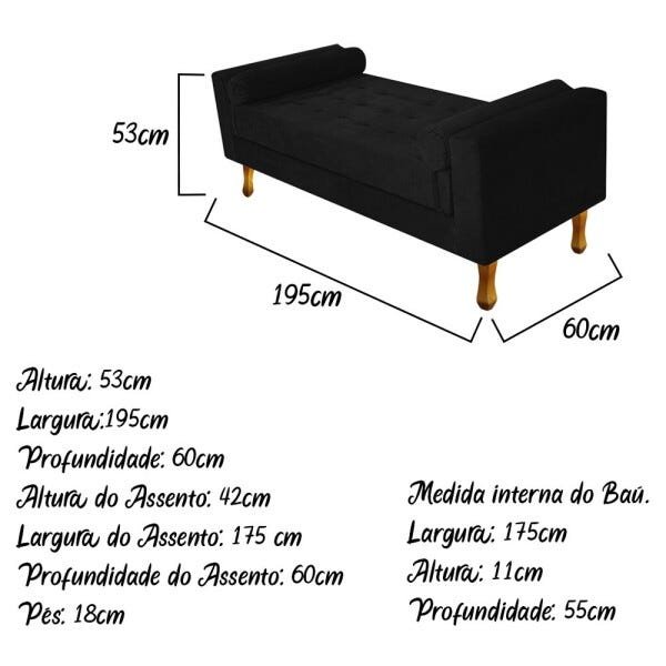 Recamier Baú Félix King Size 1,95M Suede Preto - ADJ Decor - 3