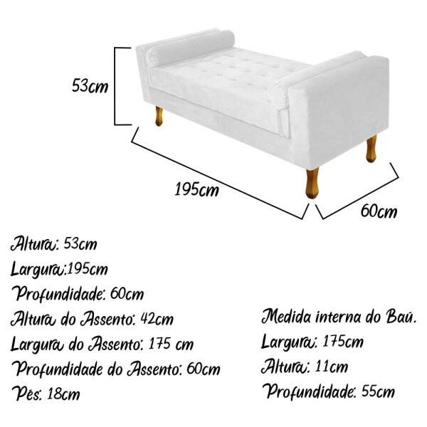 Recamier Baú Félix King Size 1,95M Suede Branco - ADJ Decor - 3