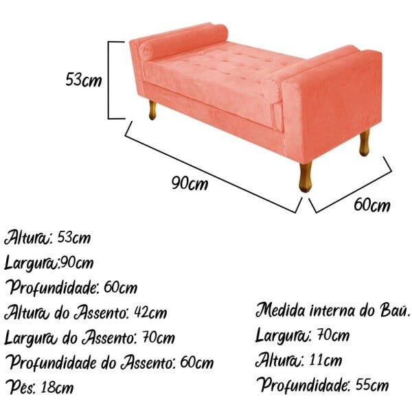 Recamier Baú Félix Solteiro 0,90M Suede Coral - ADJ Decor - 3
