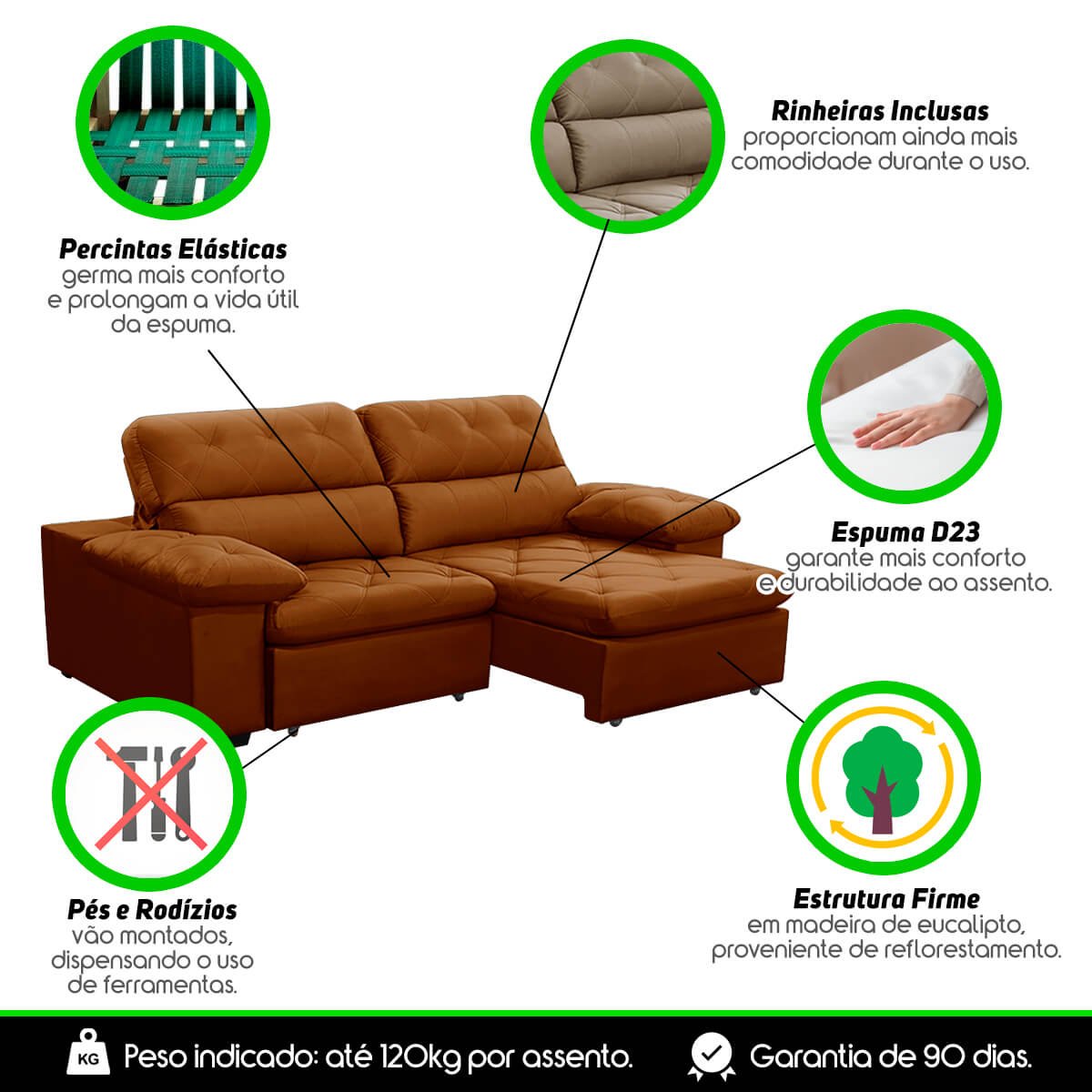 Sofa Retratil Reclinavel 2 Lugares 2,20m Crystal Veludo Laranjado Lansofbr Lansof Brasil - 6