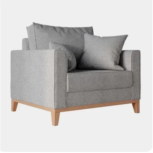 Poltrona Beny com base em Madeira Linho Cinza Ideal Moveis acompanha 2 almofadas