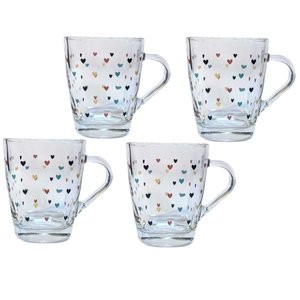 Jogo 4 Canecas Vidro Quadrada para Chá Cappuccino 300ml - Mini Coração