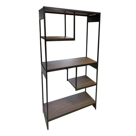 Livreiro Multiuso Estante com Nicho Estilo Industrial Metal Cor Marrom e Preto