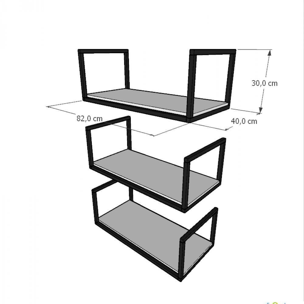 Kit com 3 Prateleira Industrial Suspensa Parede Nicho Preta Cozinha Escritorio Sala Quarto Infantil - 2