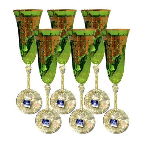 Jogo com 6 Taças em Cristal Verde para Flute 23x7cm