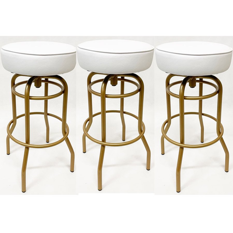 Kit 3 Banquetas Alta Bar Giratória cor Dourado fosco assento branco ...