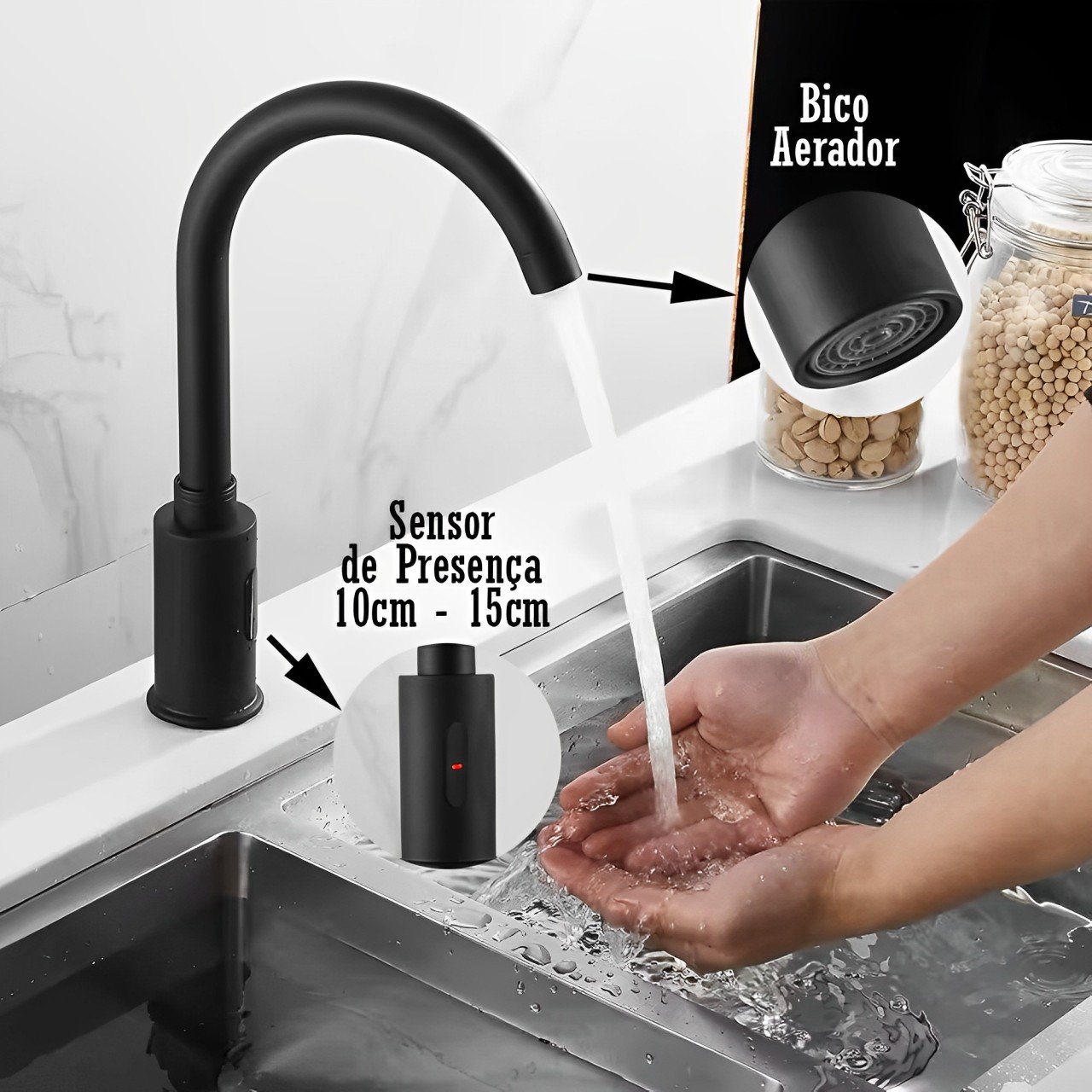 Torneira com Sensor de Toque Inteligente Automática Inox Automática para Banheiro - 2