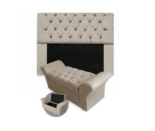 KIT CABECEIRA LADY QUEEN 1,60 MAIS CALCADEIRA VENEZA 1,60 SUEDE BEGE - 1
