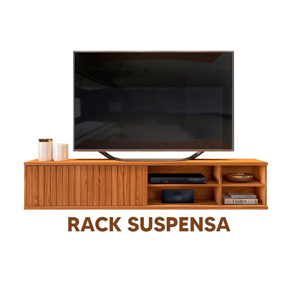 Rack Para TV Suspenso Ripado Até 70 Polegadas Carvalho Nobre Guido Shop JM - 2