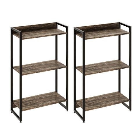 Kit 2 Estantes Multiuso Industrial 3 Prateleiras Areta 104x60cm C01 Carvalho Dark - Lyam Decor