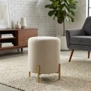 Ver imagem 2 de Puff Cilindrico para Sala com Apoio Pes Linho Dourado Luxo