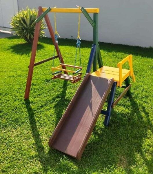 Playground Com 1 Balanço De Madeira Móveis Rústicos Bv - 4