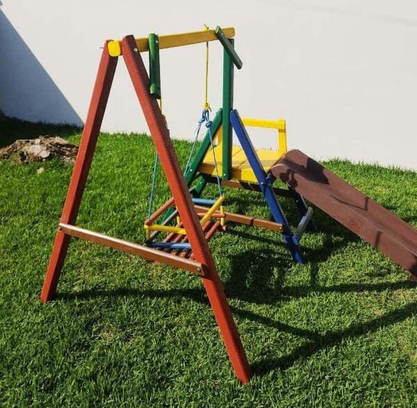 Playground Com 1 Balanço De Madeira Móveis Rústicos Bv - 6