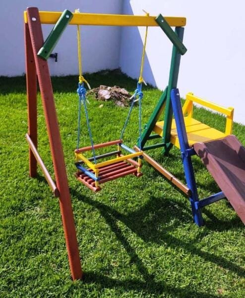 Playground Com 1 Balanço De Madeira Móveis Rústicos Bv - 7