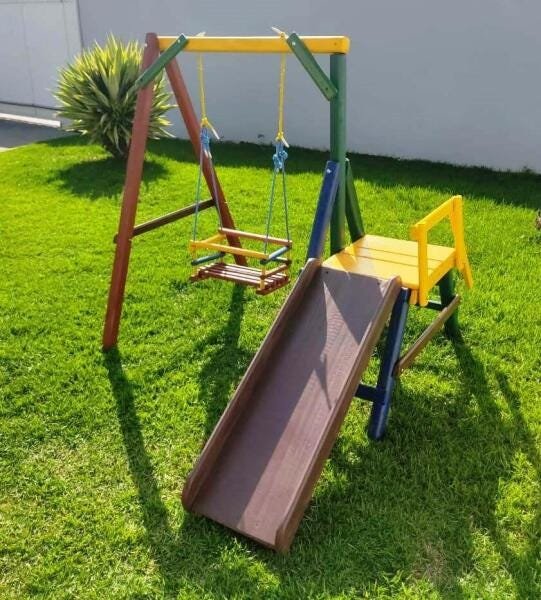 Playground Com 1 Balanço De Madeira Móveis Rústicos Bv - 2