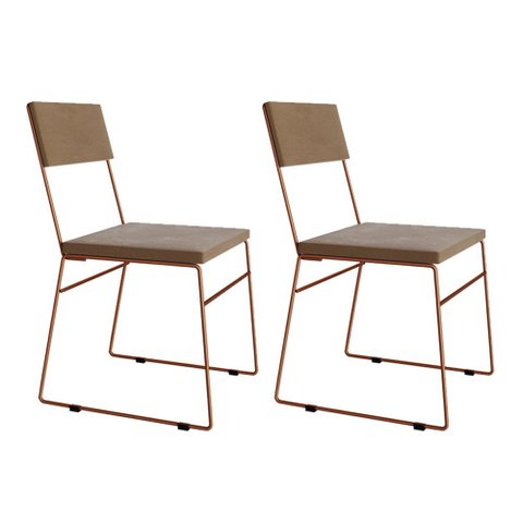 Kit 2 Cadeiras de Jantar Málaga Veludo Base Cobre para Mesa Sala Cozinha e Decoração - Cobre/marrom