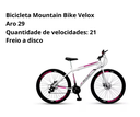 Ver imagem 4 de Bicicleta Mountain Bike Velox Aro 29 Freio Disco 21v Ello Cor:branco/rosa