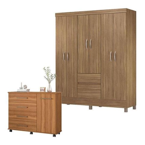 Cômoda Flora e Guarda Roupa Casal Flash 2 Amêndola Touch - Demóbile