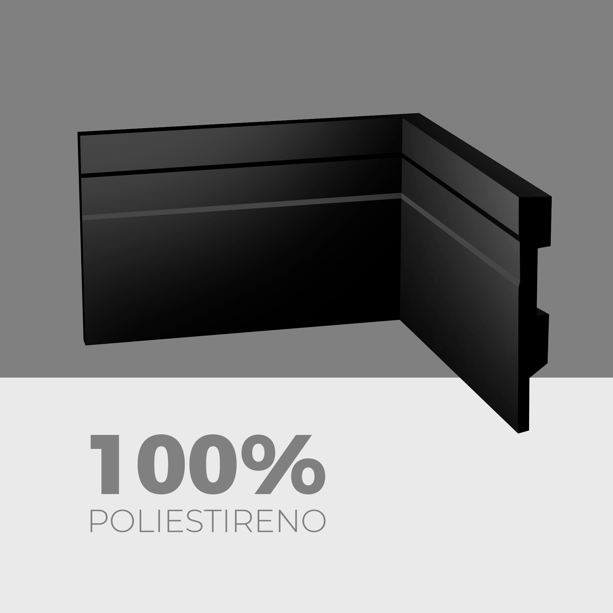 Rodapé Poliestireno 10cm Frisado Preto 1m Rm Decor - 4