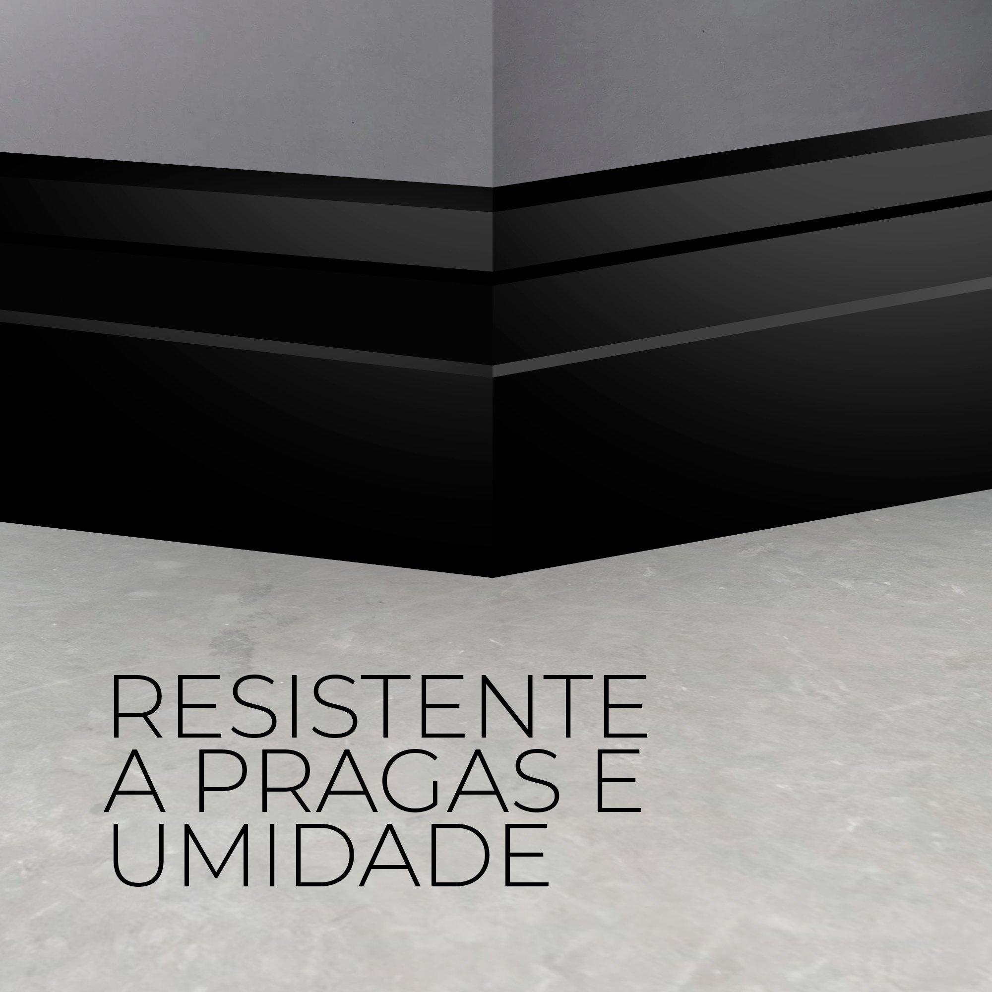 Rodapé Poliestireno 10cm Frisado Preto 1m Rm Decor - 3