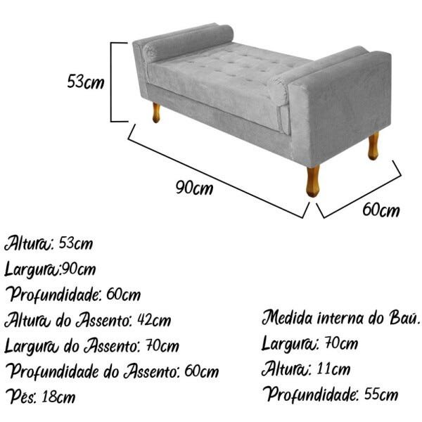 Recamier Félix Solteiro 0,90M Suede Cinza - Adj Decor - 3