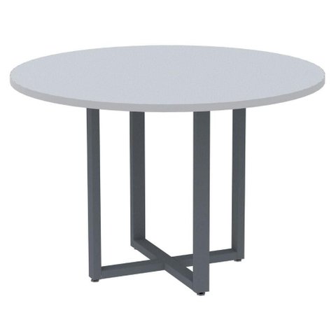 Mesa de Reunião Redonda P25 Pandin 110 Cm (largura) Tampo Mdp Cinza Pé Aço Tubular Grafito