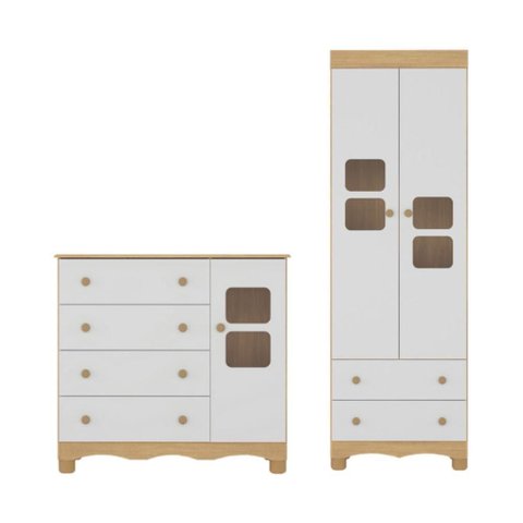 Quarto de Bebê Completo com Guarda-roupas 2 Portas e Cômoda Luna Multimóveis Mp4796 Madeirado/