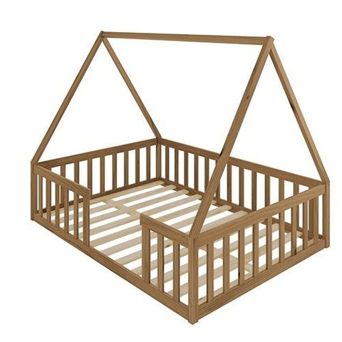 Cama Casal Infantil Montessoriane Valentina com Grade Nogueira