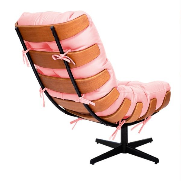 Kit 2 Poltronas com Puff Costela Base Giratória Corano Rosa Bebê - 6