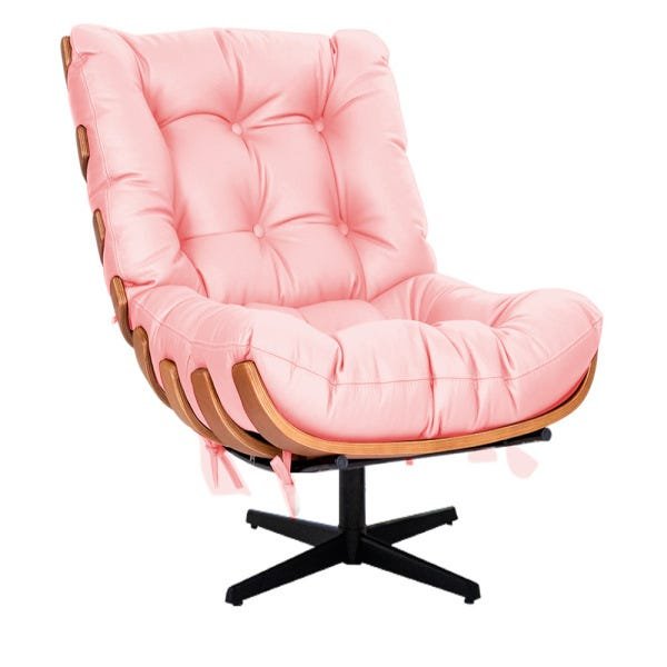Kit 2 Poltronas com Puff Costela Base Giratória Corano Rosa Bebê - 2