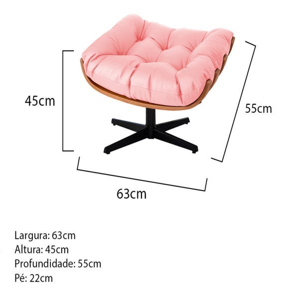 Kit 2 Poltronas com Puff Costela Base Giratória Corano Rosa Bebê - 5