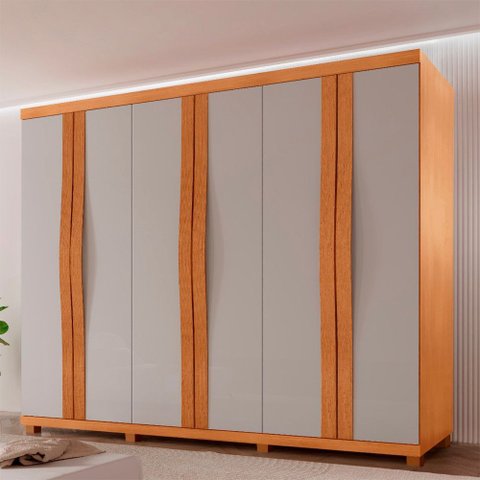 Guarda Roupa Casal Rommeo 100 Mdf 6 Portas e 6 Gavetas com Pés Moderna Mobília