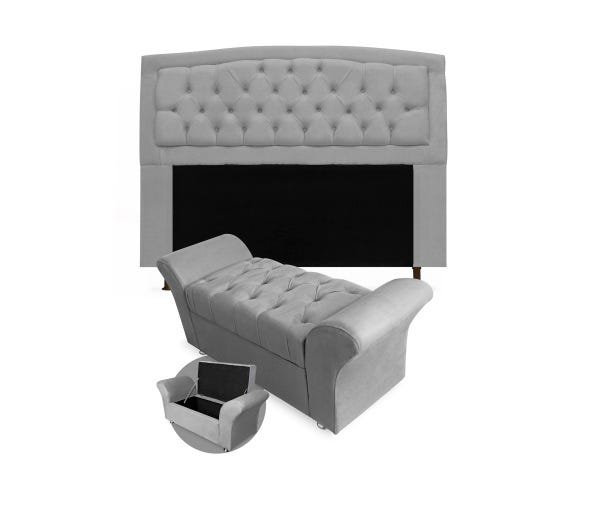 KIT CABECEIRA GEOVANA CASAL 1,40 MAIS CALCADEIRA VENEZA 1,40 SUEDE CINZA - 1