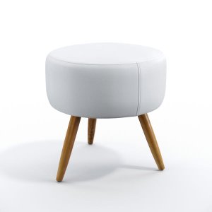 Puff Estofado Decorativo Solar para Sala de Estar Couro Artificial Branco Aradecor