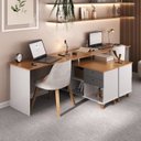 Ver imagem 4 de Kit Home Office e Escritório Completo para 2 Pessoas - 2 Peças - Escrivaninha Gold Retrô Branco/Frei