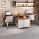 Ver imagem 1 de Kit Home Office e Escritório Completo para 2 Pessoas - 2 Peças - Escrivaninha Gold Retrô Branco/Frei