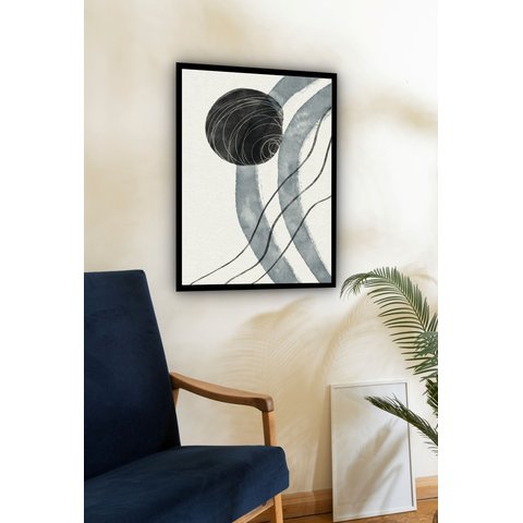 Quadro Decorativo Abstrato Formas Cinza - 70x50cm:moldura Preta