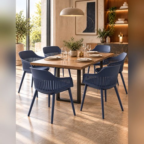 Kit 6 Cadeira Marcela com Braços para Sala de Jantar Cozinha Área Gourmet - Azul