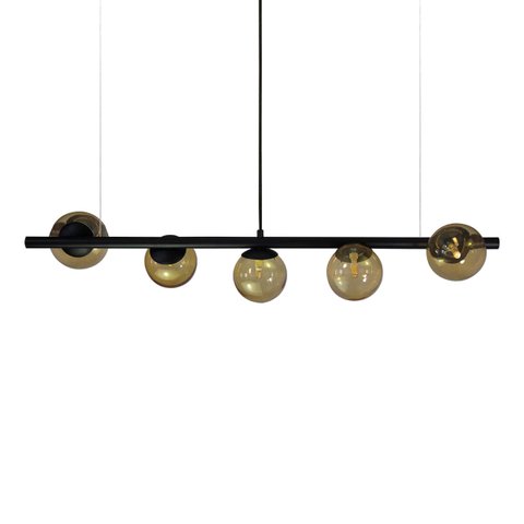 Lustre Pendente Figo Preto - 5 Globos Esfera de Vidro Fumê