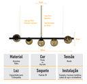 Ver imagem 6 de Lustre Pendente Figo Preto - 5 Globos Esfera de Vidro Fumê