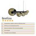Ver imagem 7 de Lustre Pendente Figo Preto - 5 Globos Esfera de Vidro Fumê