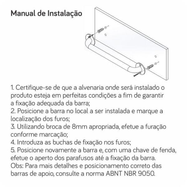 Barra Apoio Reta 40 Cm. Brilhante Casa Banheiro Idoso Deficiente - 7