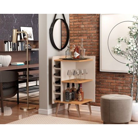 Aparador com Adega Bebidas Pés Palito Fantasy Cor Off White/Nature - Jm Casa dos Móveis