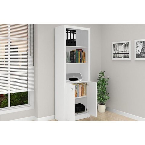 Estante Livreiro Casal Me4110 C/ 2 Portas e 3 Prateleiras Branco - Tecno Mobili